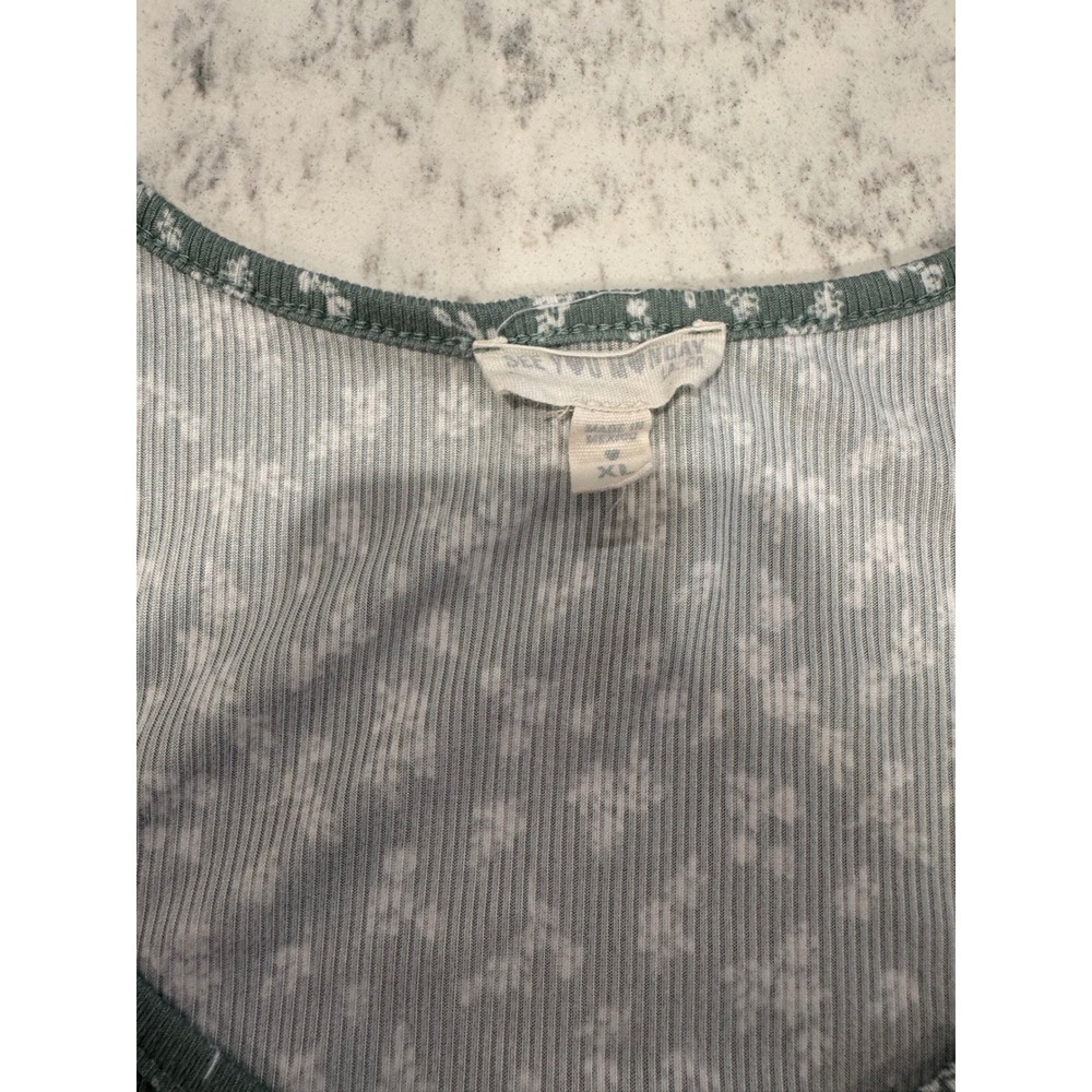 See You Monday Sage Green Floral Ribbed Ruched Sweetheart Neck Top XL - Picture 2 of 6